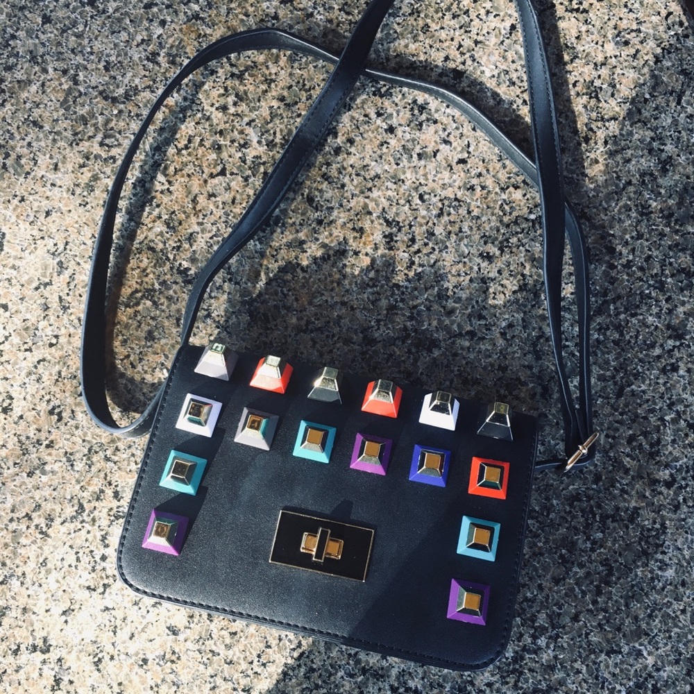 Jeweled faux leather bag.  Worn only once.